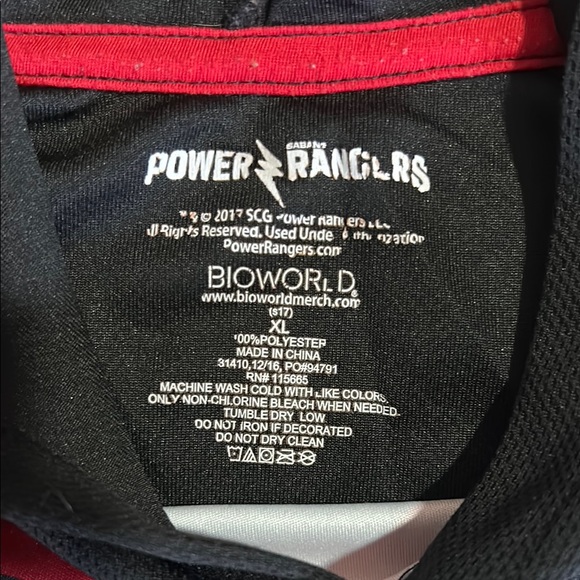 Bioworld POWER RANGERS Red/Black/Blue T Shirt Hoodie with Eye Mask - Picture 5 of 7